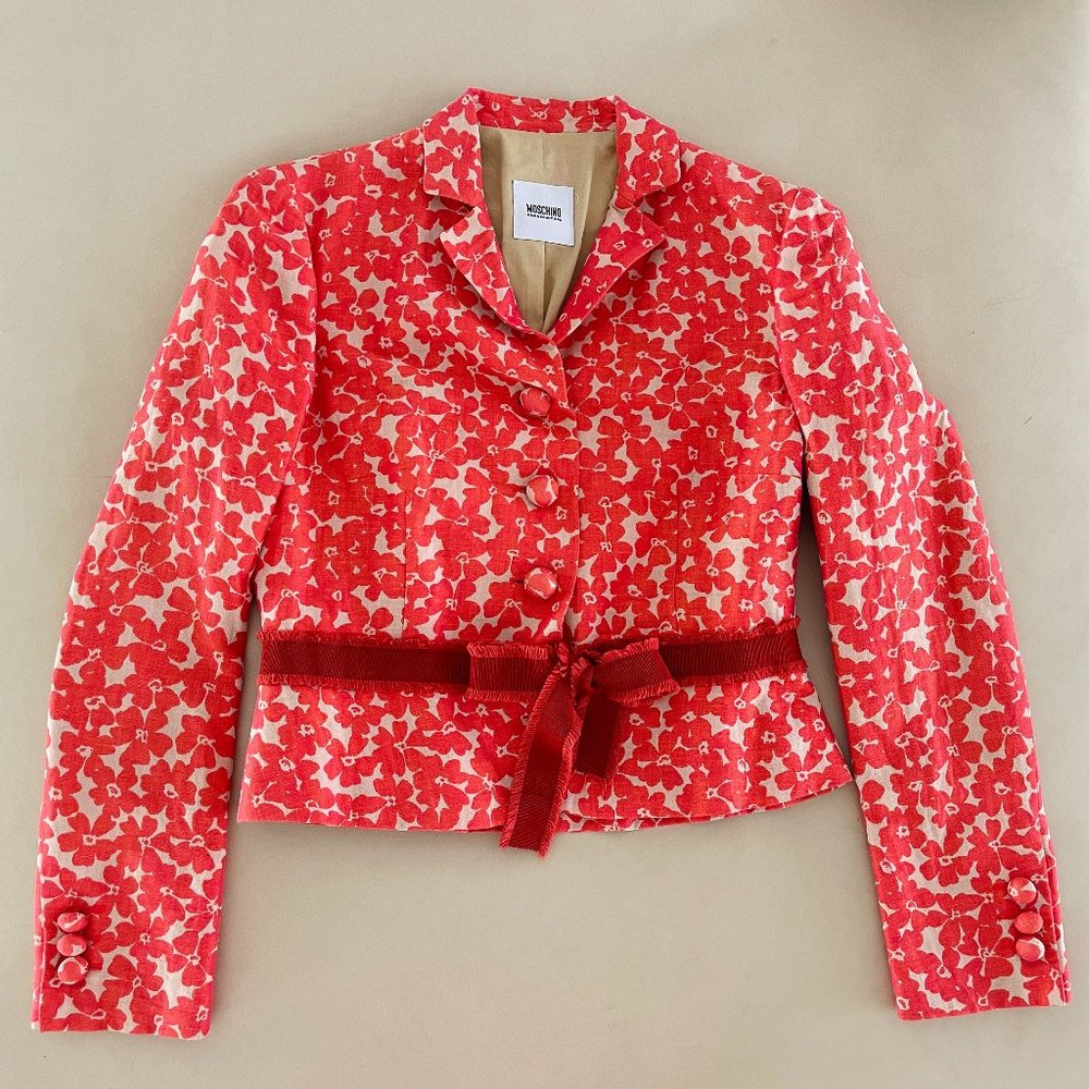 ❤️ VINTAGE DESIGNER MOSCHINO CHEAP AND CHIC LINEN LADYLIKE FLORAL JACKET ITALY